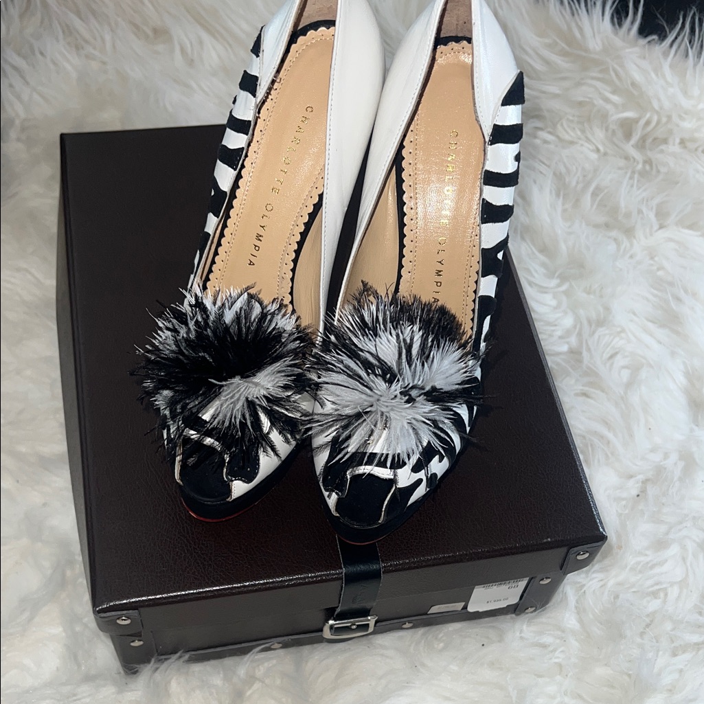 Charlotte Olympia Zebra Print Heels With Black And White Accents
